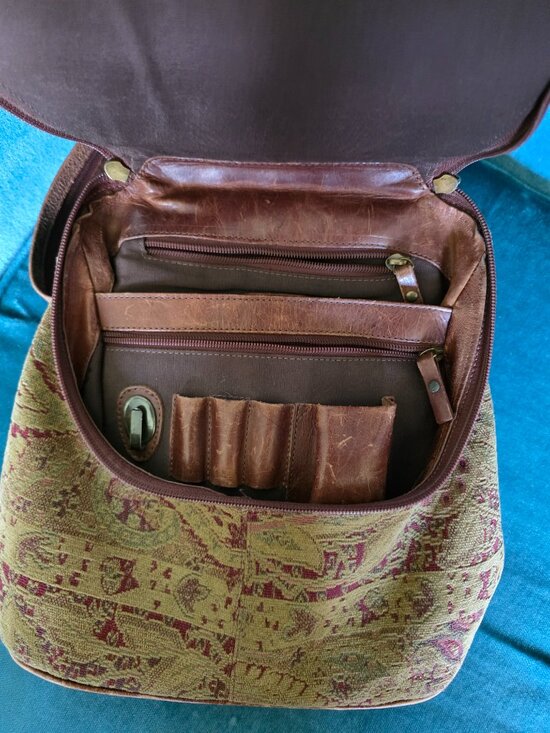 Vintage J. Jill Tapestry Leather Sling Bag Boho Southwestern Purse main image 5